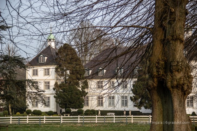 Im Sommer grasen edle Trakehner auf der Koppel vor dem Gutshaus